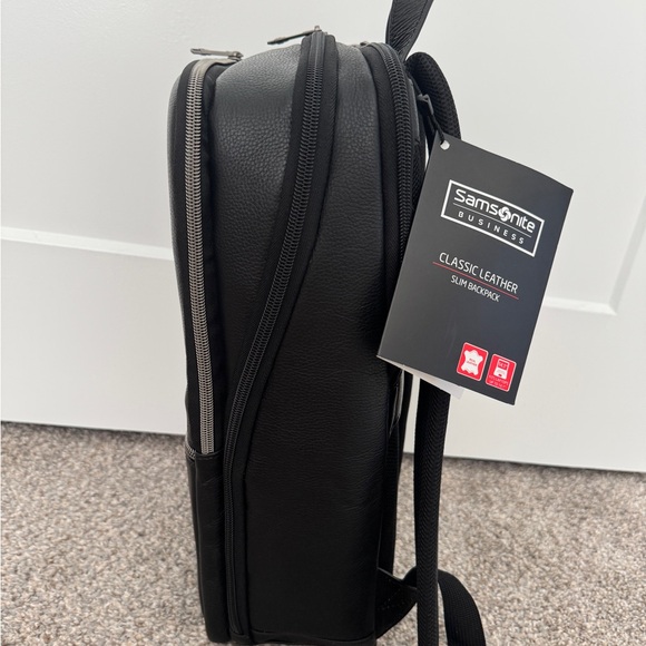 NWT Samsonite classic leather slim backpack - black - Picture 6 of 11